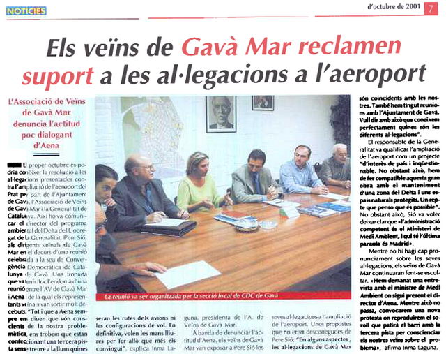 Noticia publicada en el periódico municipal de Gavà, EL BRUGUERS, el 1 de octubre de 2001